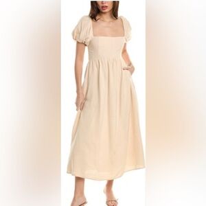 NWT O.P.T Beige River Puff Sleeve Pleated Maxi Dress